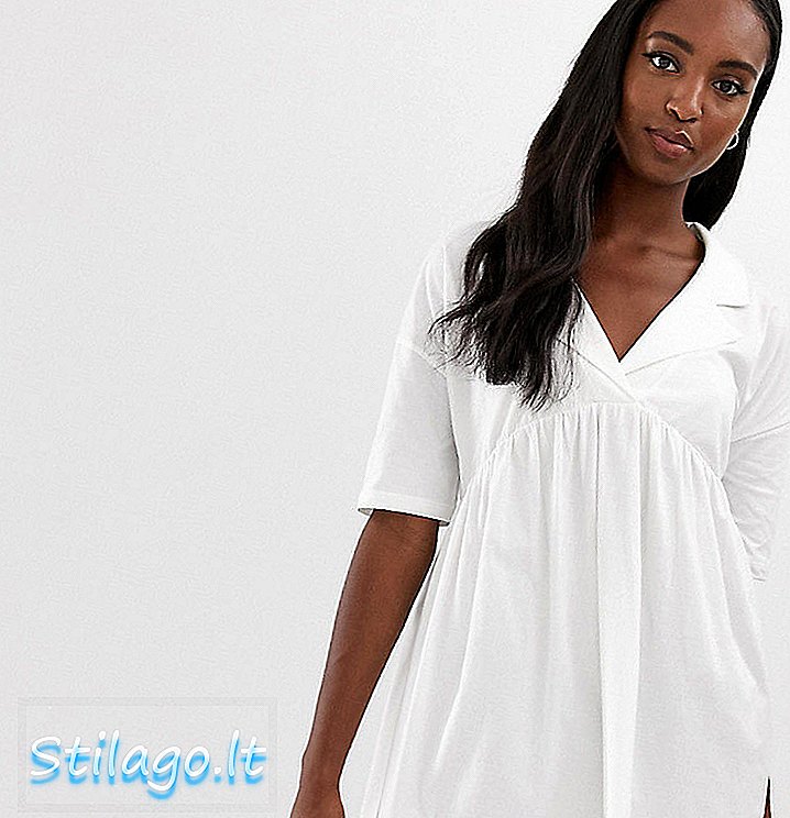 ASOS DESIGN - Vestito lungo a camicia oversize con collo bianco