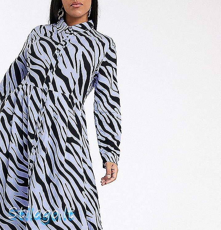 विंटेज ज़ेबरा-ब्लू में प्लीटेड स्कर्ट के साथ ग्लैमरस कर्व मिडी शिफ्ट ड्रेस