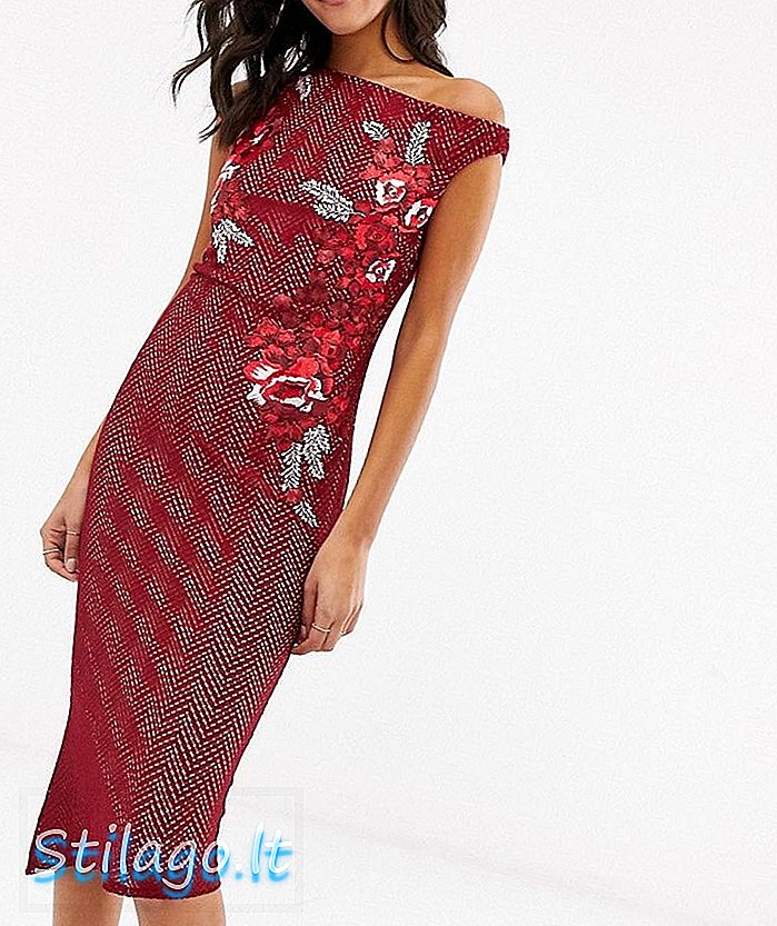 Maxi vestito City Goddess dalla spalla con paillettes-Rosso