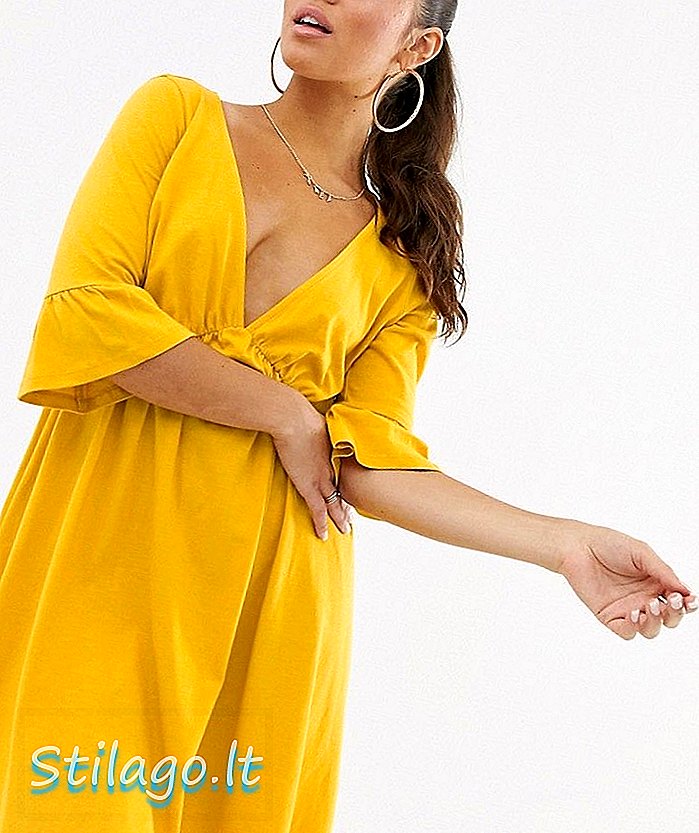 Sukienka ASOS DESIGN z falbanką na rękawach, żółta sukienka