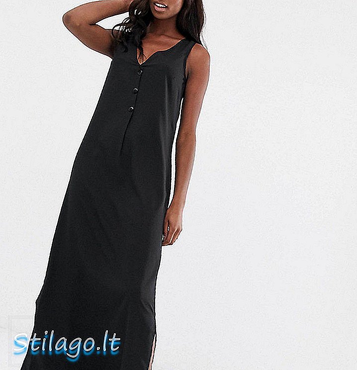 Vero Moda Tall maxi šaty s tlačidlom detail-čierna