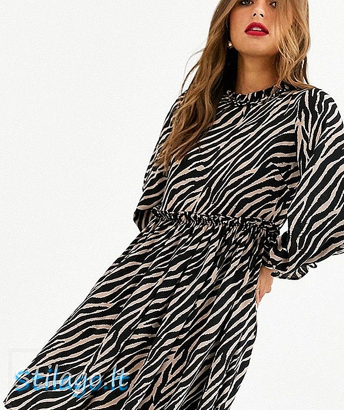 Y.A.S zebra nyomtatási magas nyakú ruha-fekete