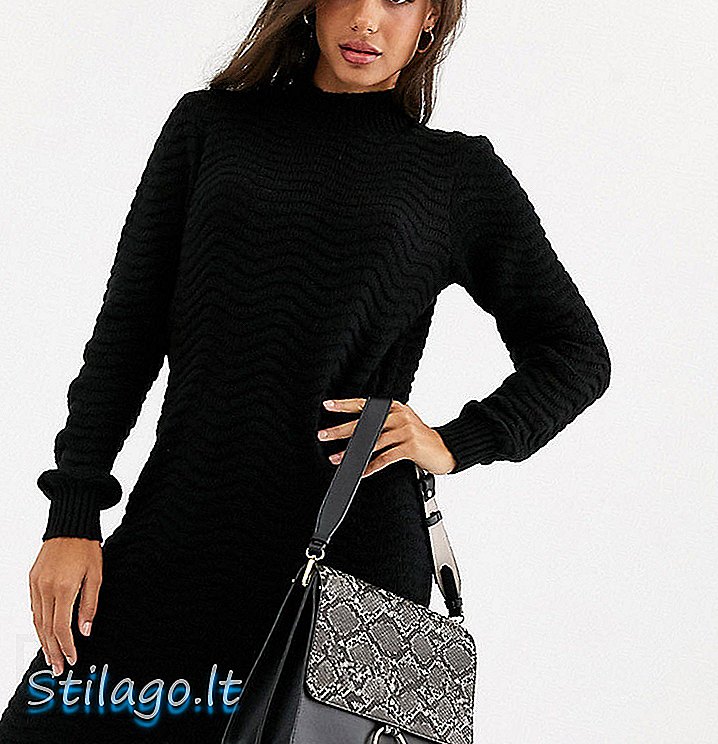 Y.A.S Tall - Robe pull en maille zigzag à col montant - Noir