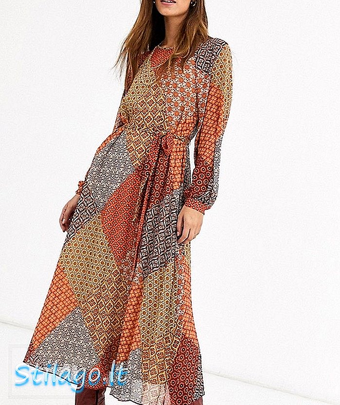 स्कार्फ प्रिंट-ऑरेंज में वेयरहाउस मिडैक्सी ड्रेस