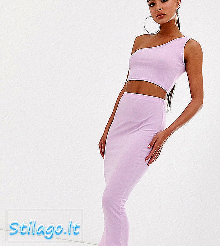 Missguided co-ord menetapkan satu bahagian atas bahu dan skirt midaxi dalam warna ungu-Pink