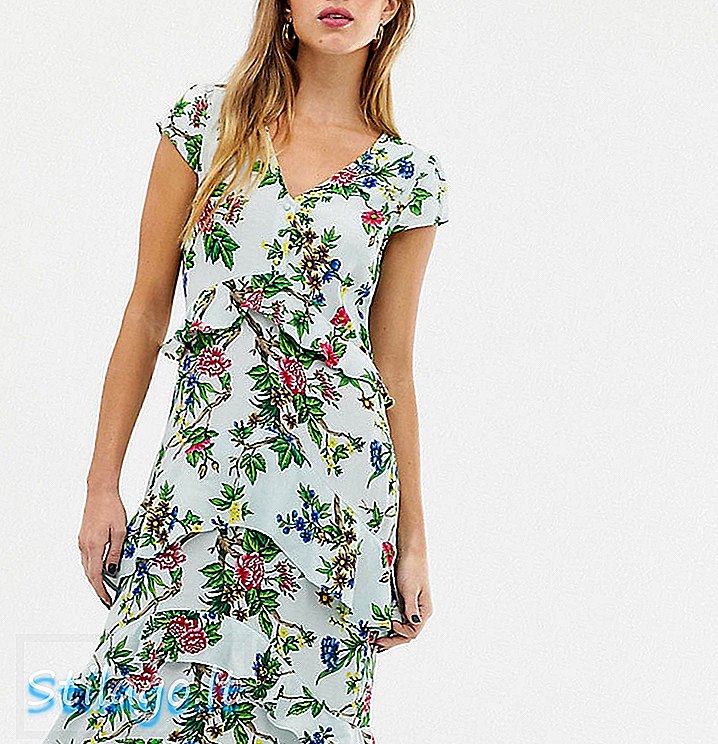 Skladišna midi haljina s rufflesima u cvjetnom print-Multi