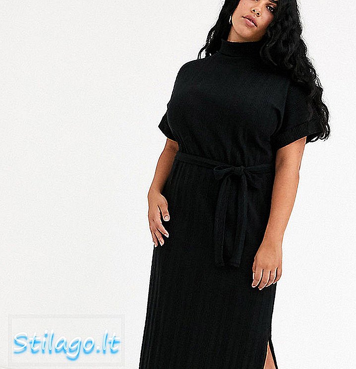 Черное платье-миди с экстремальными ребрами и завязками ASOS DESIGN
