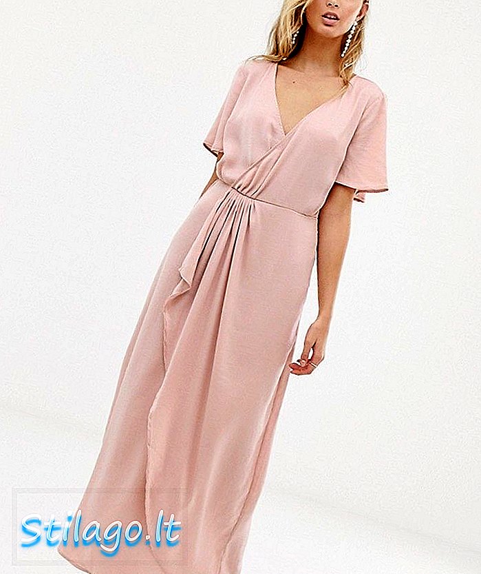 „Vila“ apvyniota maxi suknelė su plisuotos detalės-rožine spalva