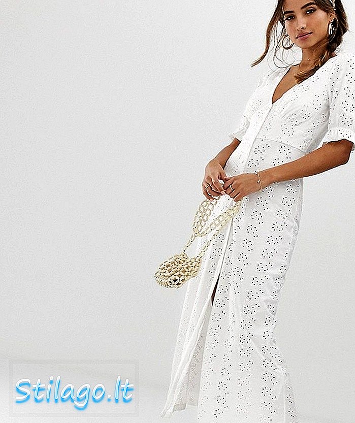 ASOS DESIGN broderie maxi tea dress-White