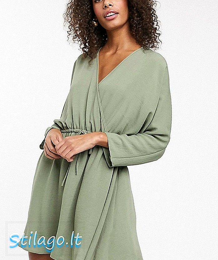 ASOS DESIGN - Mini-jurk met vleermuismouwen en gestrikte taille - Groen