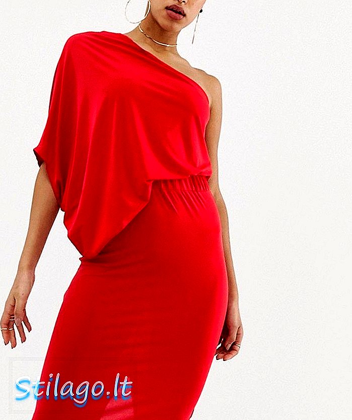 ASOS DESIGN bir omuz örtü kalem elbise-Kırmızı