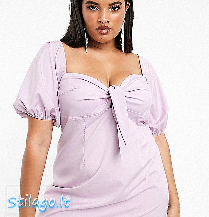 Boohoo Plus skaterowa sukienka z bufiastym rękawem w kolorze liliowo-fioletowym