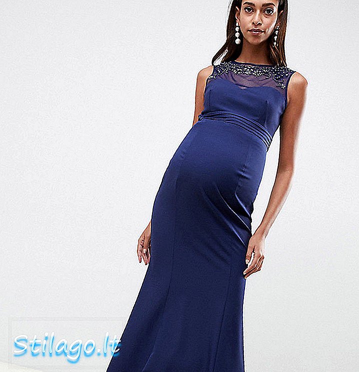 Темно-синее платье макси с украшением шеи Little Mistress Maternity