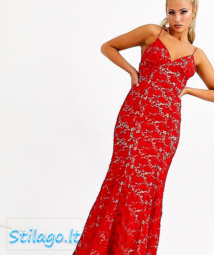 Krajkové šaty Jarlo cami s nízkym chrbtom v červenej farbe