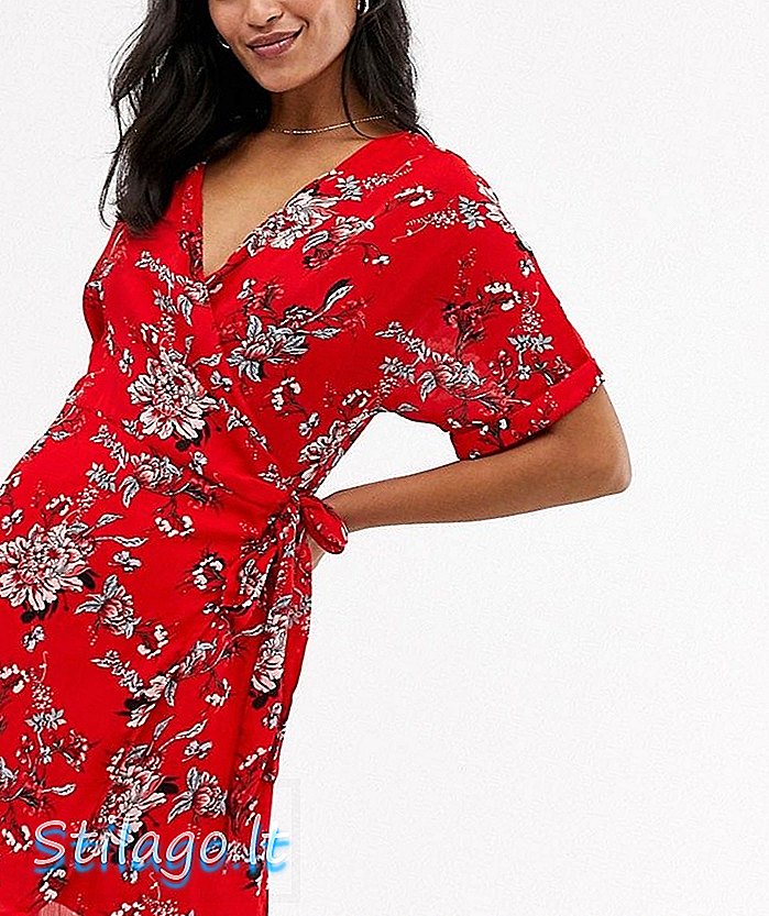 Лікерна квіткова сукня міні-обгортка-Червона