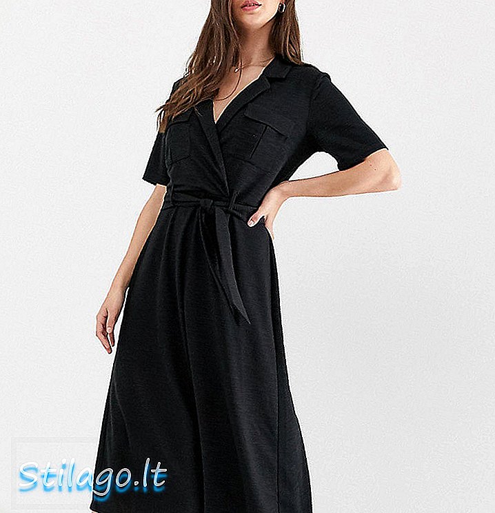 ASOS DESIGN Високе плаття з сорочкою на пояс з напівтони в темно-чорному кольорі