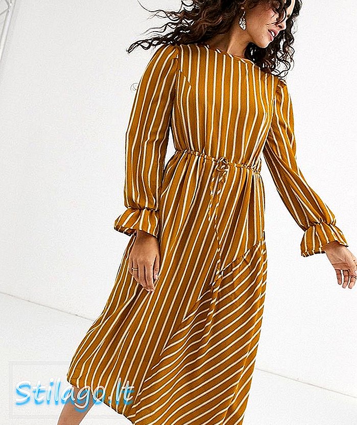 Unique21 धारी लंबी आस्तीन drawstring कमर पोशाक-बहु