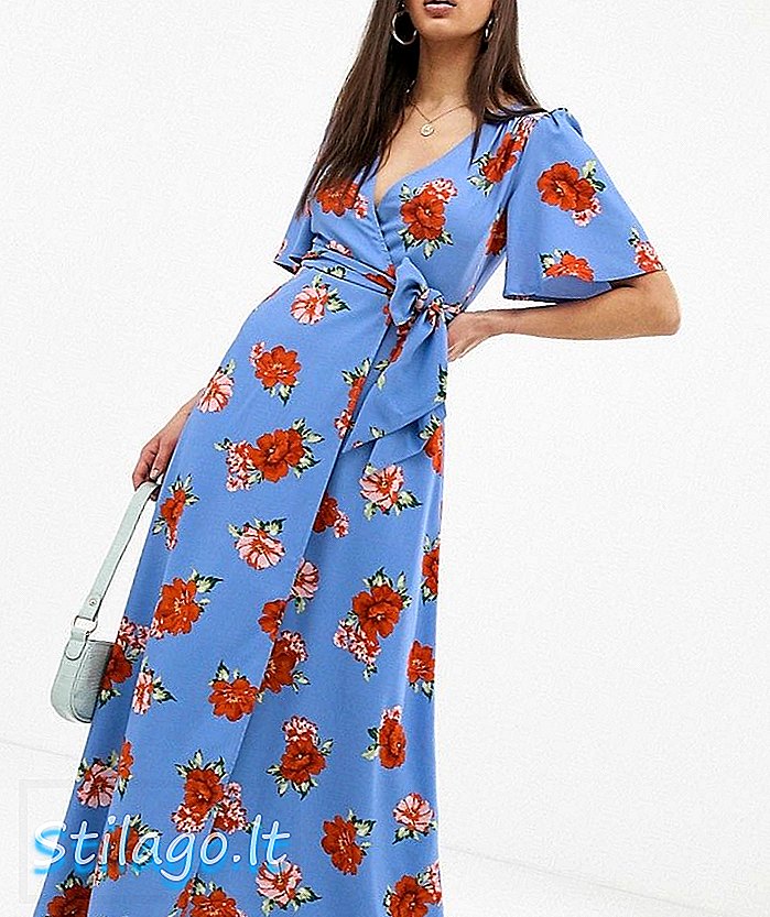 Fashion Union maxi wrap kjole i blomsterblå
