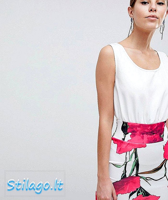 AX Paris 2-i-1 Cami Skater kjole med stort floral skjørt-krem