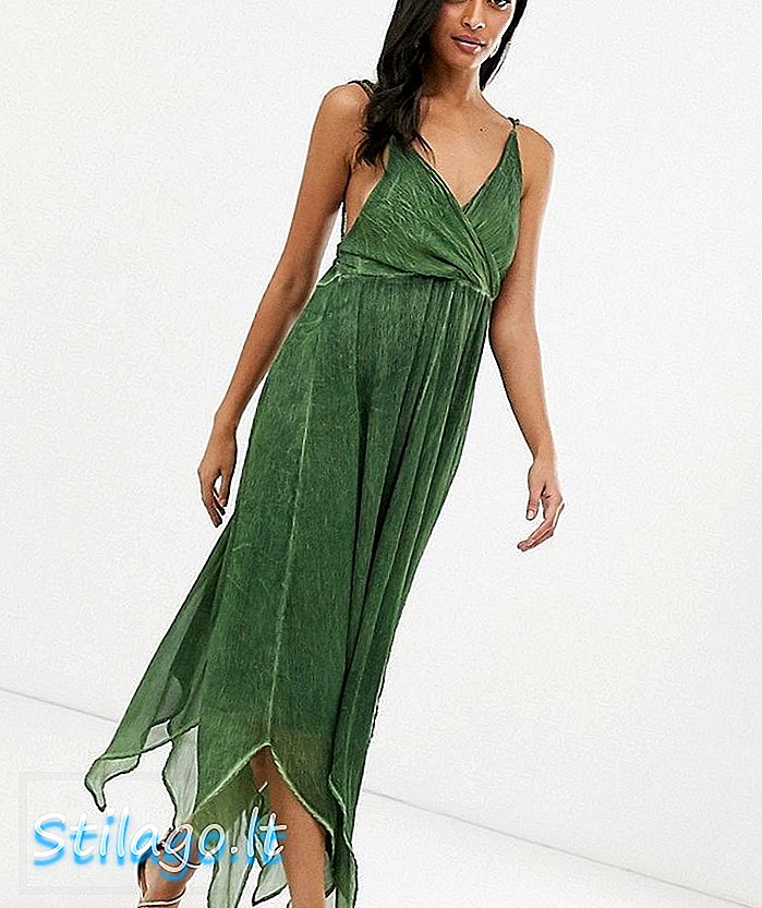 تراشے ہوئے تفصیل سے گرین کے ساتھ دھوئے ہوئے شفان میں ASOS ڈیزائن مڈی لباس