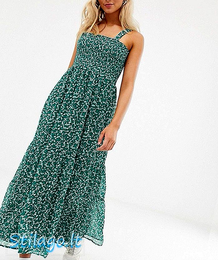 Pimkie shirred vestido maxi floral em verde