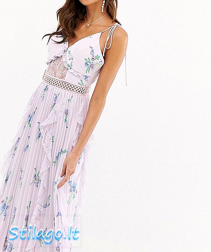 Skutečné dekadence prémiové cami šaty s volánem a plisovanou sukní v akvarel květinové-fialové