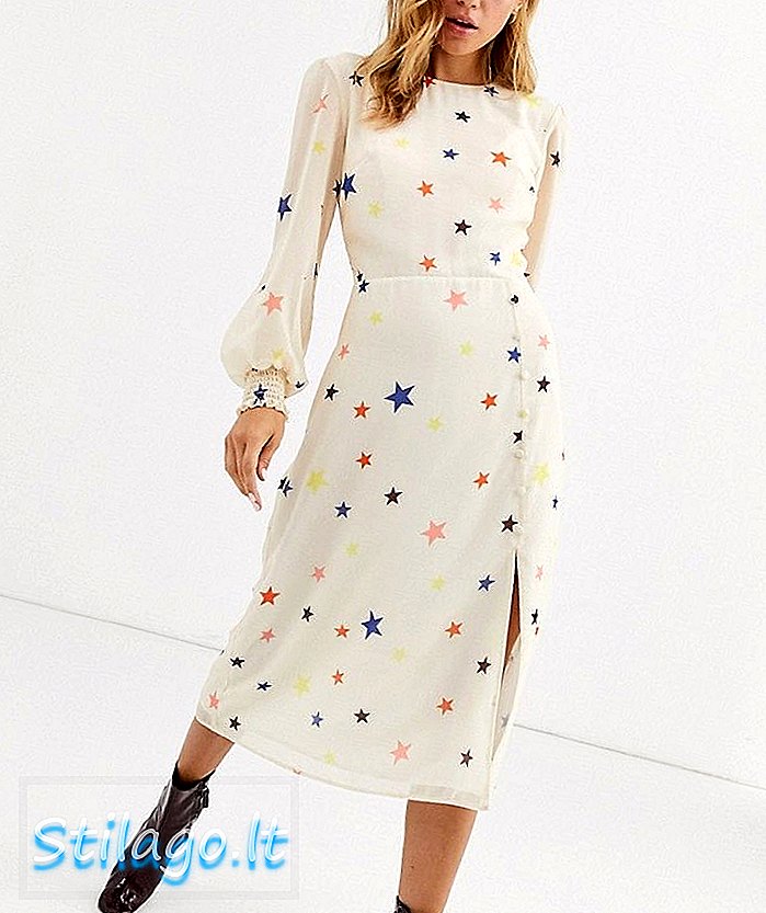 Nobody's Child midi-jurk met ballonmouwen in sterrenprint-Cream