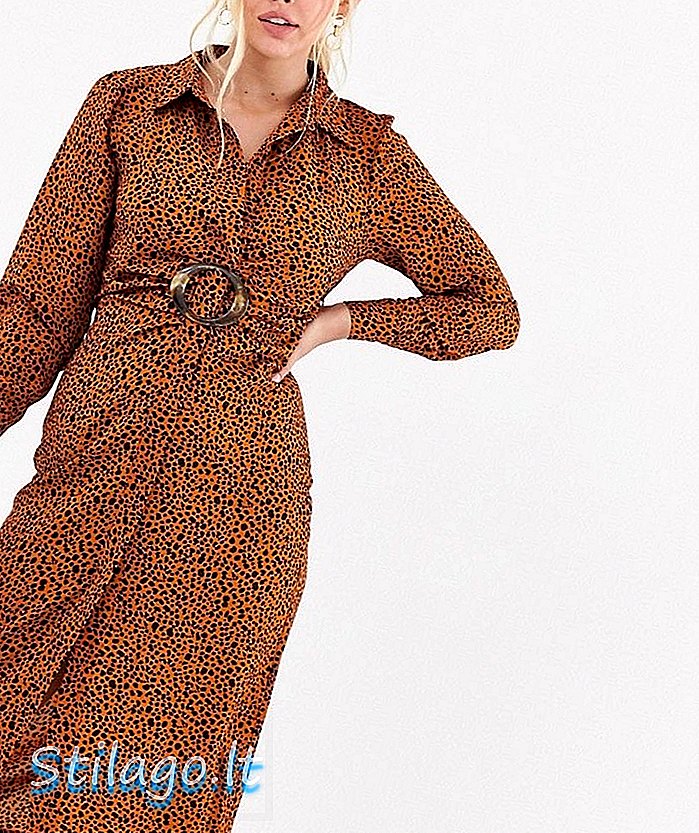 „QED London“ marškinių suknelė su sagtimi abstrakčiai atspausdinta - ruda