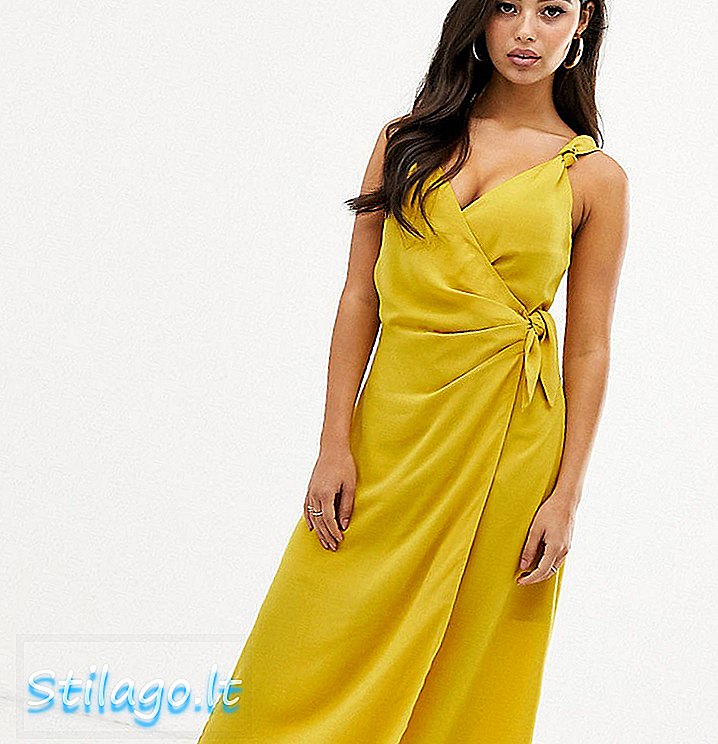 Fashion Union Petite wrap midi dress-Yellow