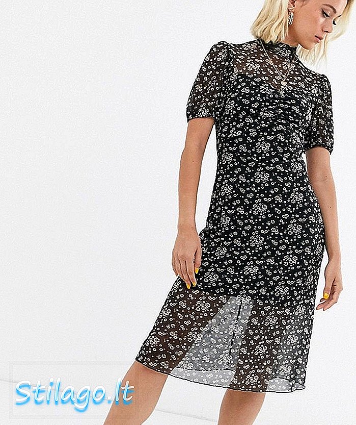 Сітчасте плаття міді міді Selfridge у фасоні ditsy-чорного кольору