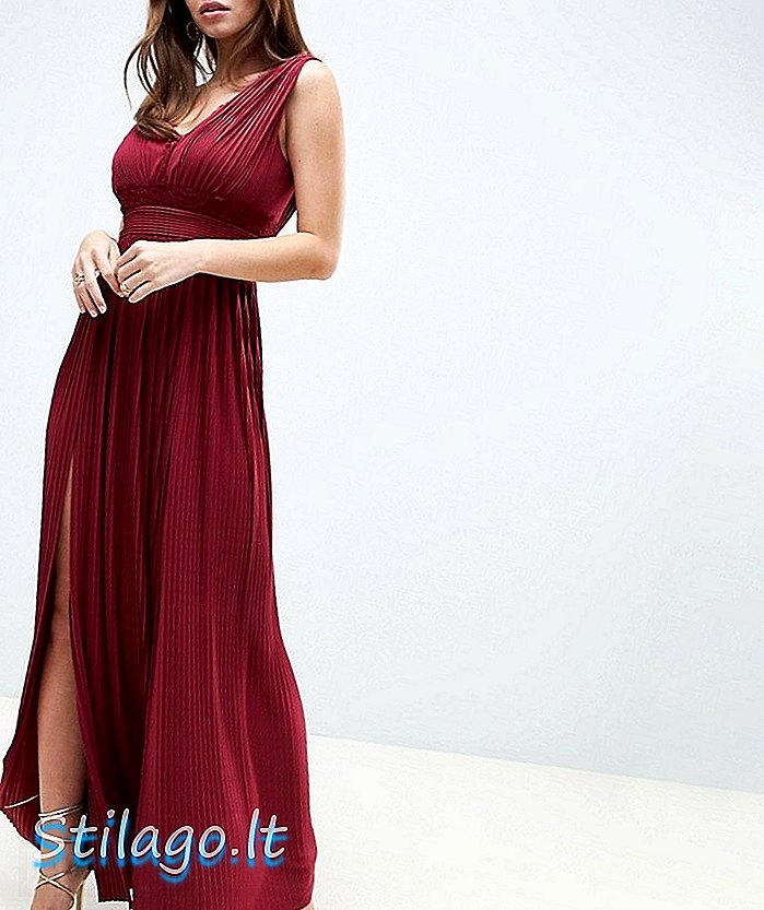 ASOS DESIGN - Maxi robe plissée avec empiècement en dentelle de qualité supérieure - Rouge