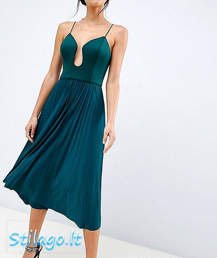 ASOS DESIGN tüplü u bar pileli midi elbise-Yeşil