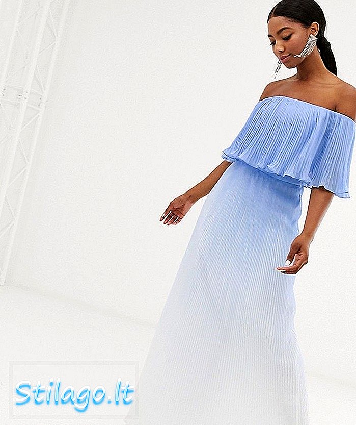 Chi Chi London bardot skladaný maxi šaty v modrom-Multi