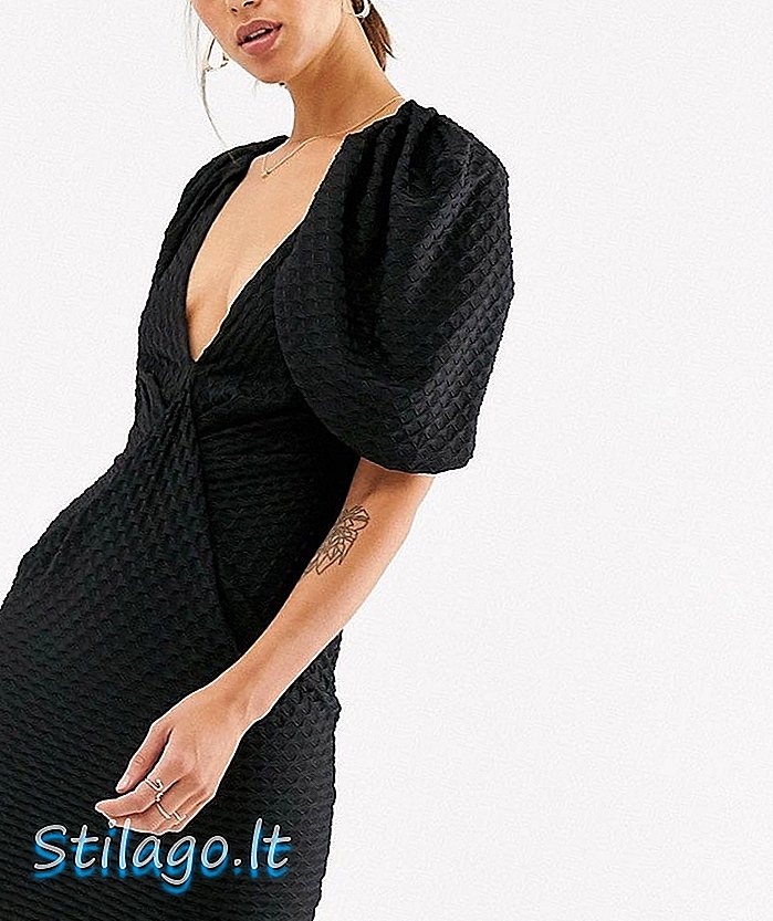 ASOS DESIGN bertekstur knot detail cape mini dress-Black