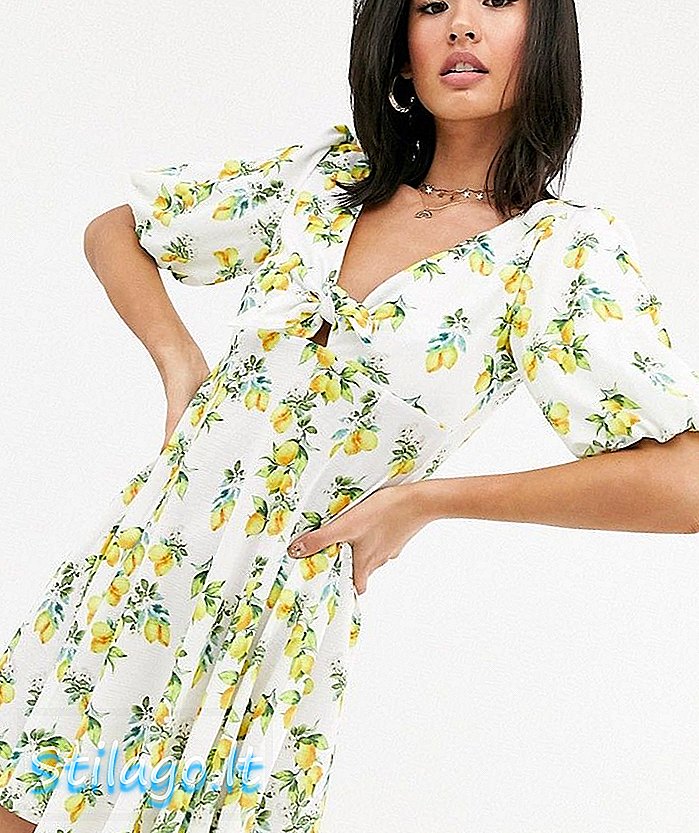 ASOS DESIGN mini vestido de chá texturizado com frente de nó em limão print-Multi