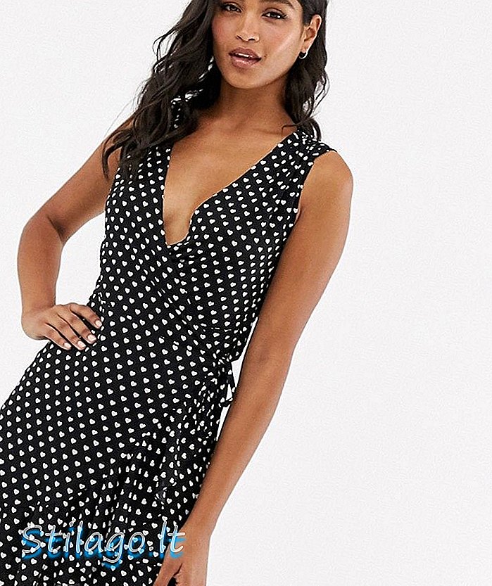 AllSaints krystal valentine heart print wrap dress-Black