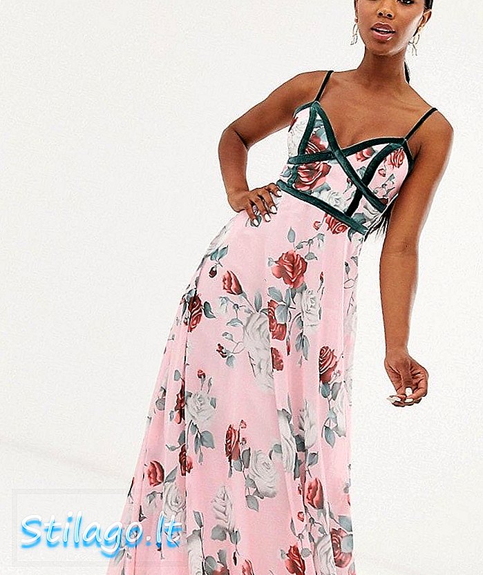 Maxi abito Cami Forever con dettaglio corsetto in stampa floreale-Rosa