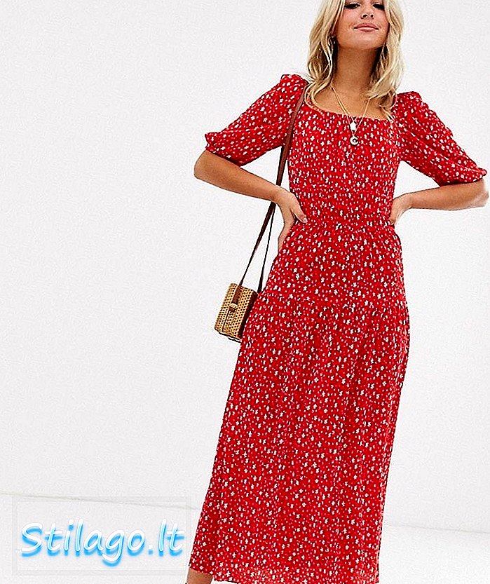 ASOS DESIGN preirie plisse maxi obleka z večplastnim spodnjim delom v ditsy print-Multi