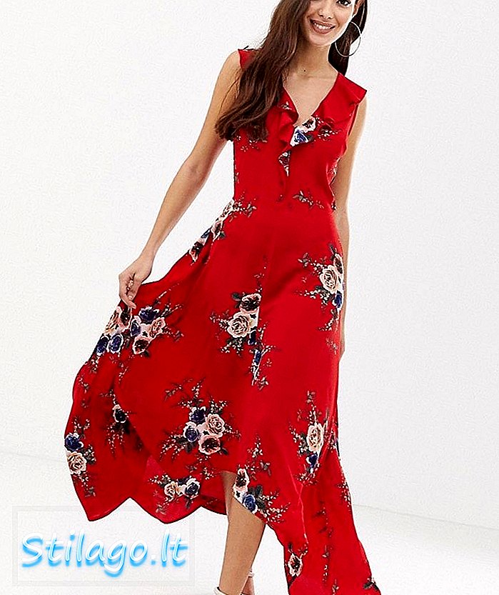 שמלת מקסי פרחונית AX פריז - אדום