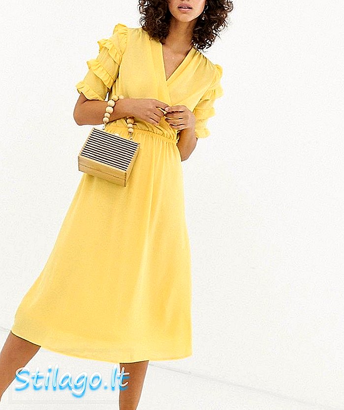 Веро Moda обізнаний з мікро рукавом міді плаття-жовте