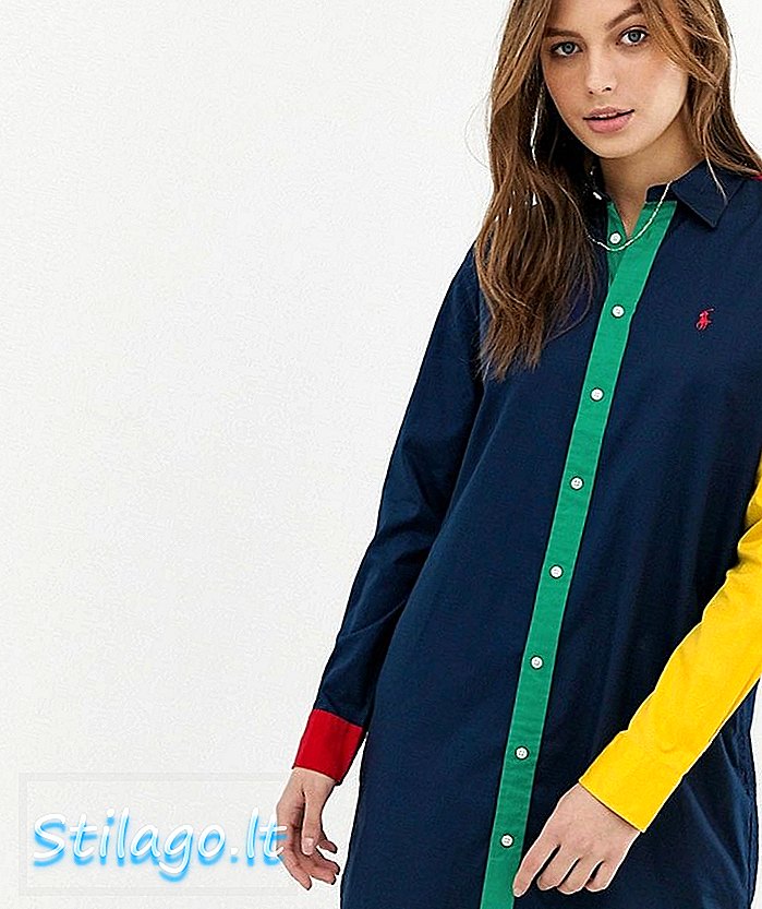 Polo Ralph Lauren krāsu bloka krekla kleita-Multi