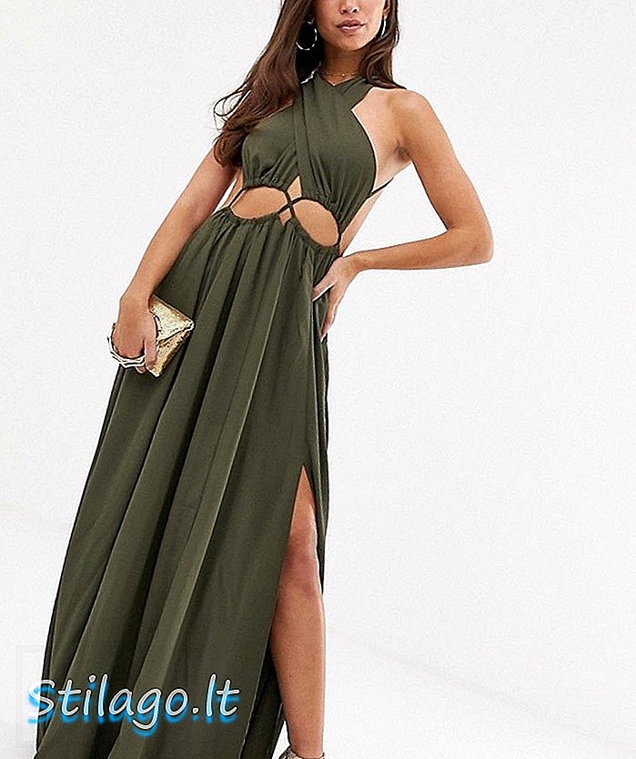 Đầm maxi ASOS DESIGN có cổ chéo và chi tiết eo cut-Green