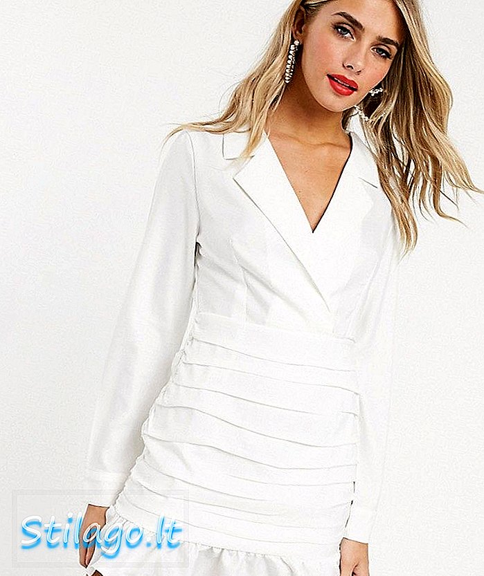 In The Style weiß getauchtes Mini-Blazerkleid mit geraffter Vorderseite in Weiß