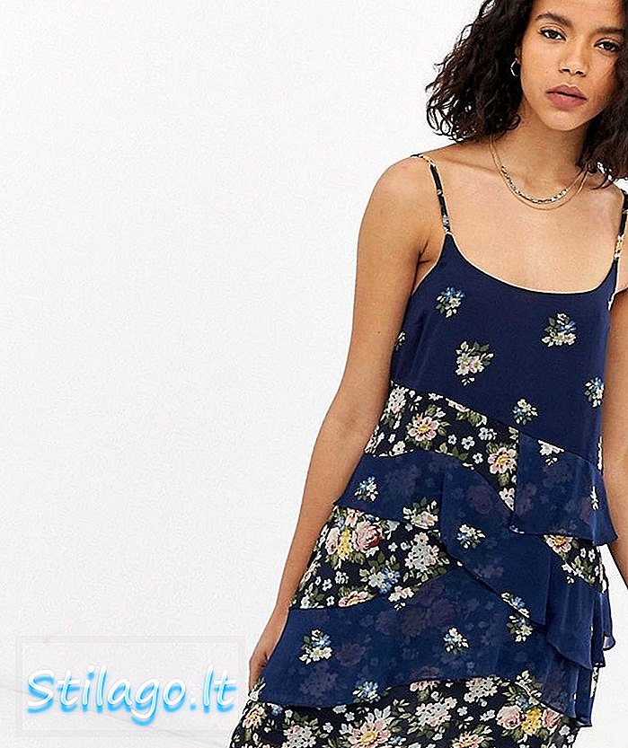 Pepe Jeans Mixed Dress Floral Berlapis Floral-Navy