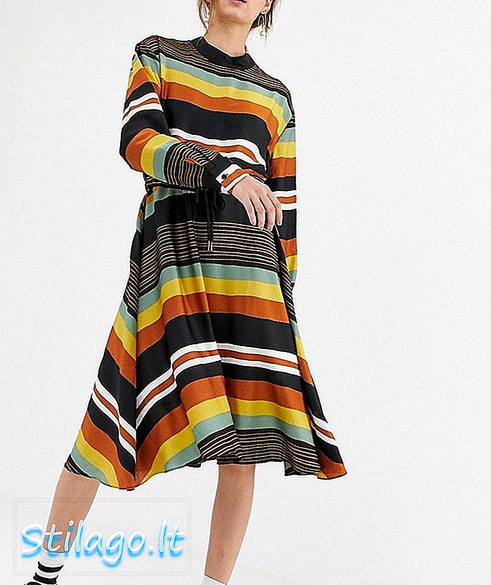 Halflange Ghospell-jurk met gestrikte taille in stoere streep-Multi