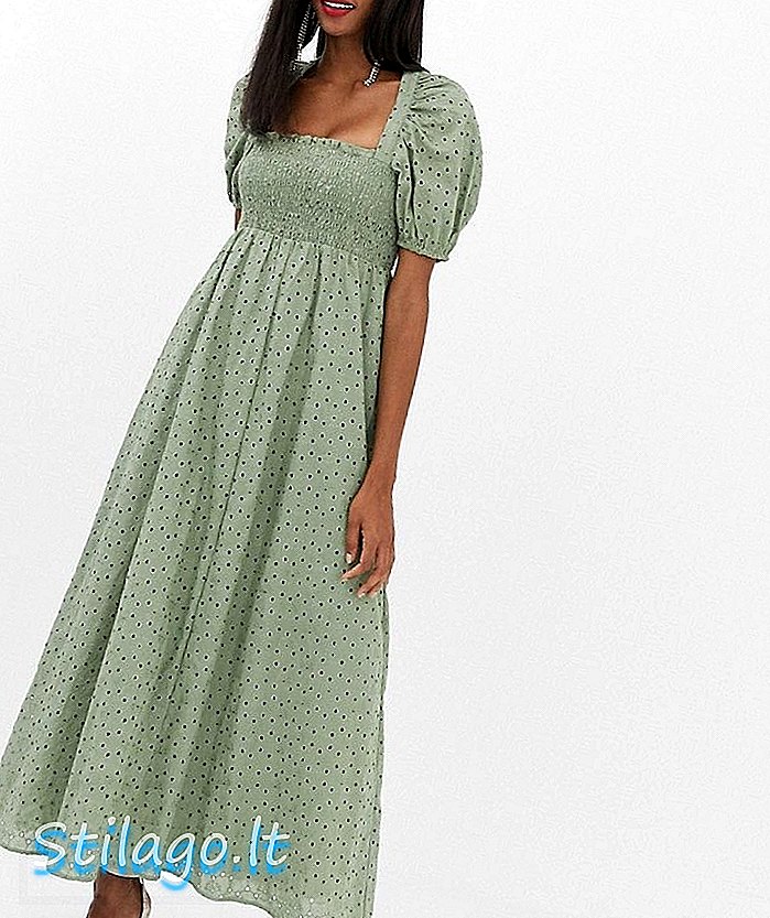ASOS DESIGN שמלת מקסי חזה מוגזמת עם שרוול פאף בברודי-ירוק