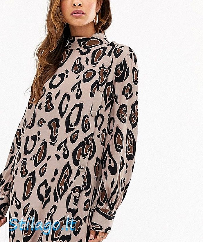 Gaun ayunan River Island dengan leher tinggi di leopard print-Multi