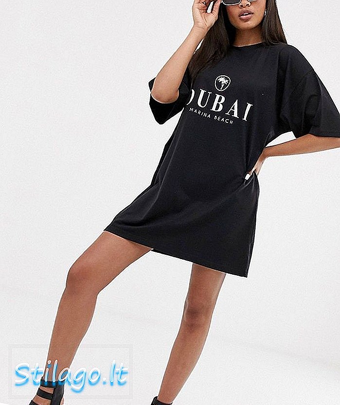 „Boohoo“ marškinėlių suknelė su Dubajaus logotipu juoda