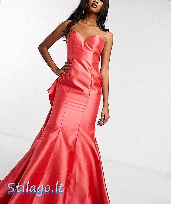 Jovani 끈이없는 프릴 디테일 피쉬 테일 드레스-핑크