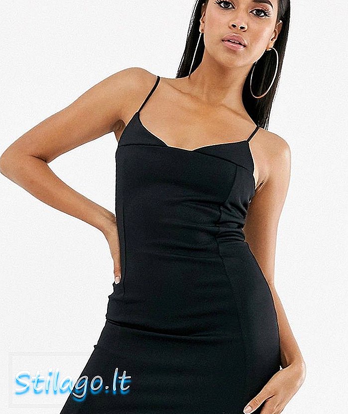 ASOS DESIGN askılı cami mini elbise, bölünmüş etek detaylı-Siyah